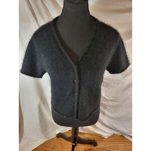 Vtge Accomplice Angora Blend Black S/S Cropped Sweater Size L Coquette Retro